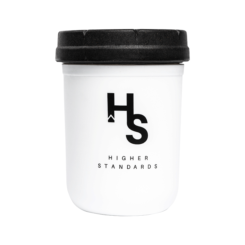 Higher Standards Mason Jar White with Black Lid