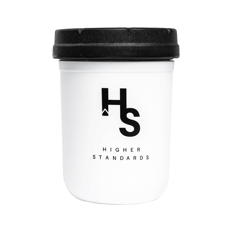 Higher Standards Mason Jar White with Black Lid