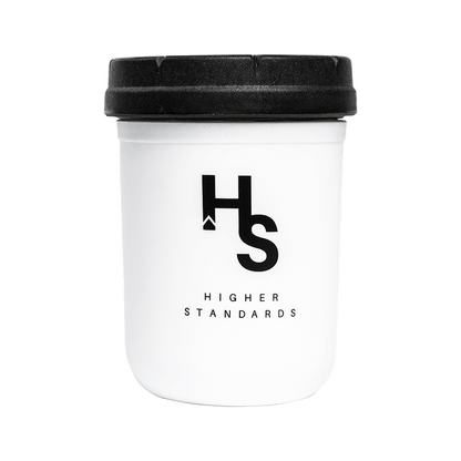 Higher Standards Mason Jar White with Black Lid