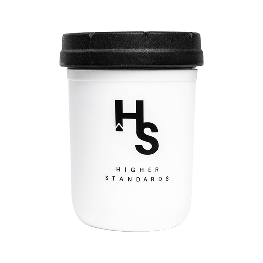 Higher Standards Mason Jar White with Black Lid